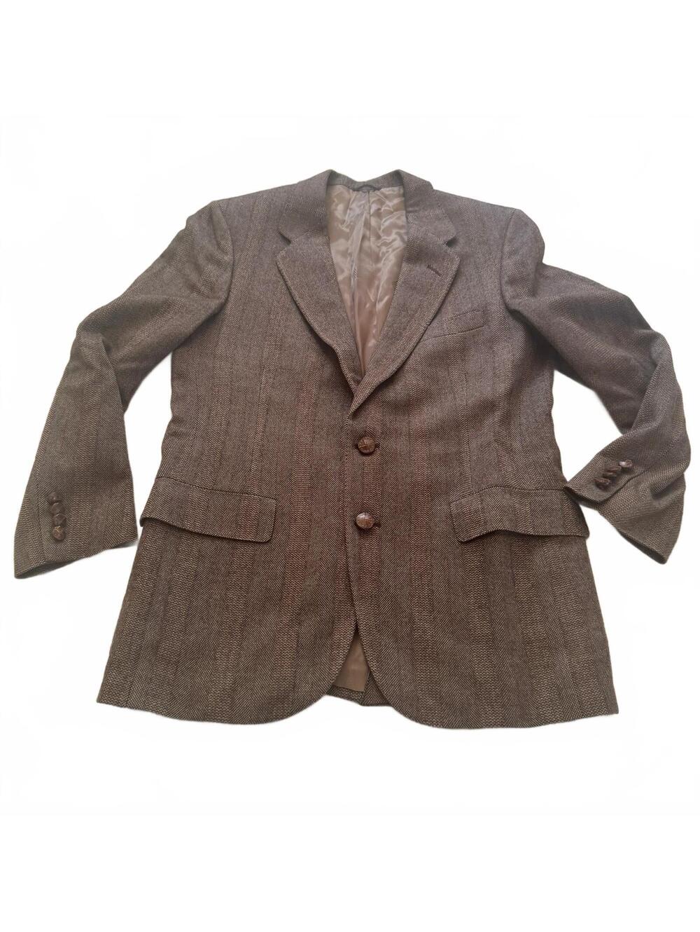 Lanvin Vintage Wool Blazer Brown Herringbone Two Button Mens Designer Size 36